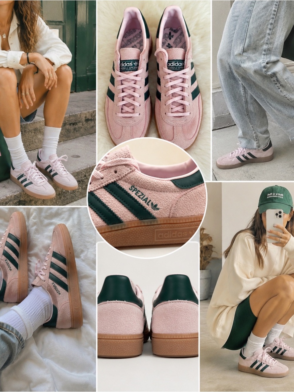 Adidas Sneakers 6.5 Pink Suede’s Green Stripes Gum Sole Retro Handball Spezial